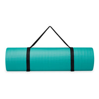 Gaiam Essentials Fitness Mat & Sling (10mm) teal rolled with sling