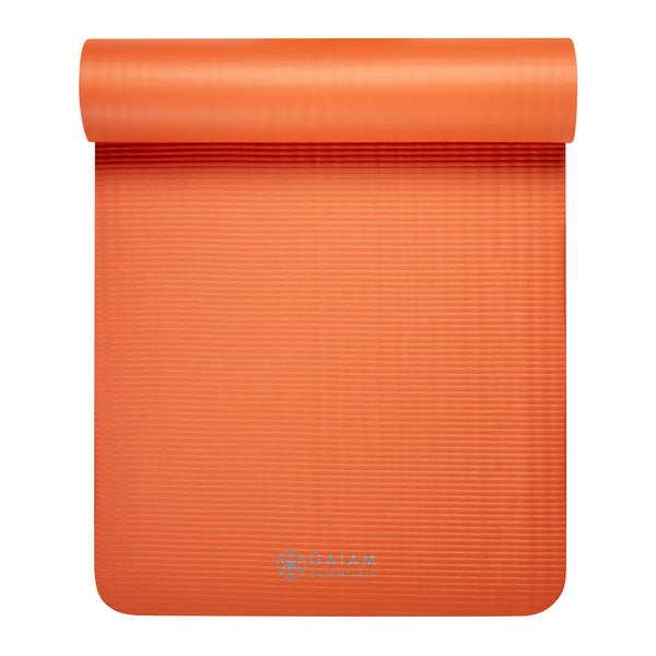 Gaiam Essentials Fitness Mat & Sling (10mm) orange top rolled